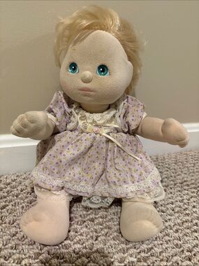 Vintage my Child Doll Purple Floral Dress - Soft Cuddly Toy